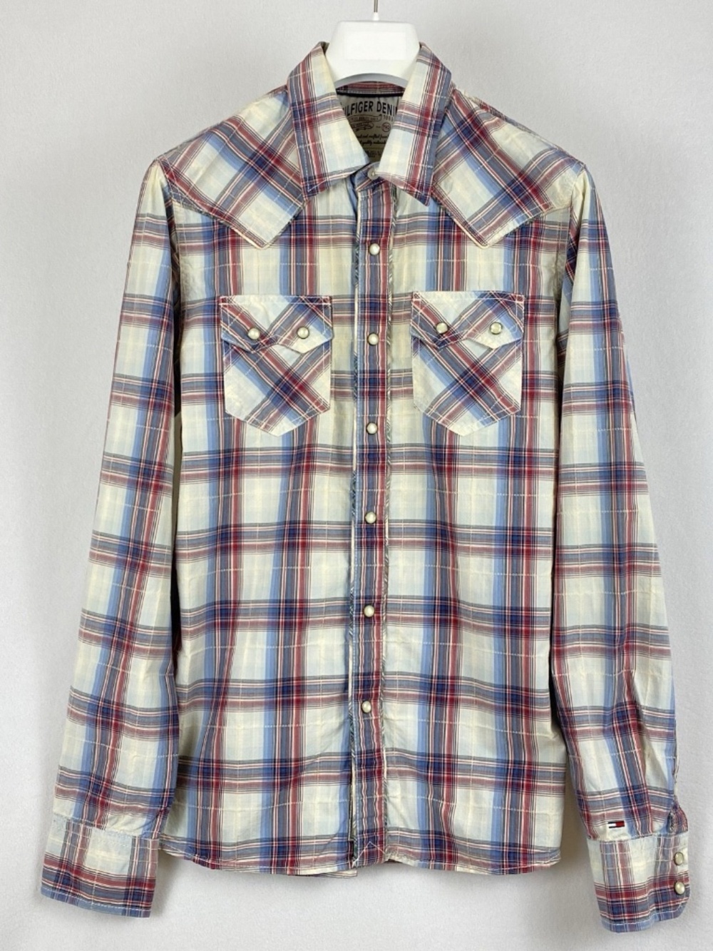 🤠Denim Men’s Plaid Western Pearl Snap Shirt – Size Small Tommy Hilfiger